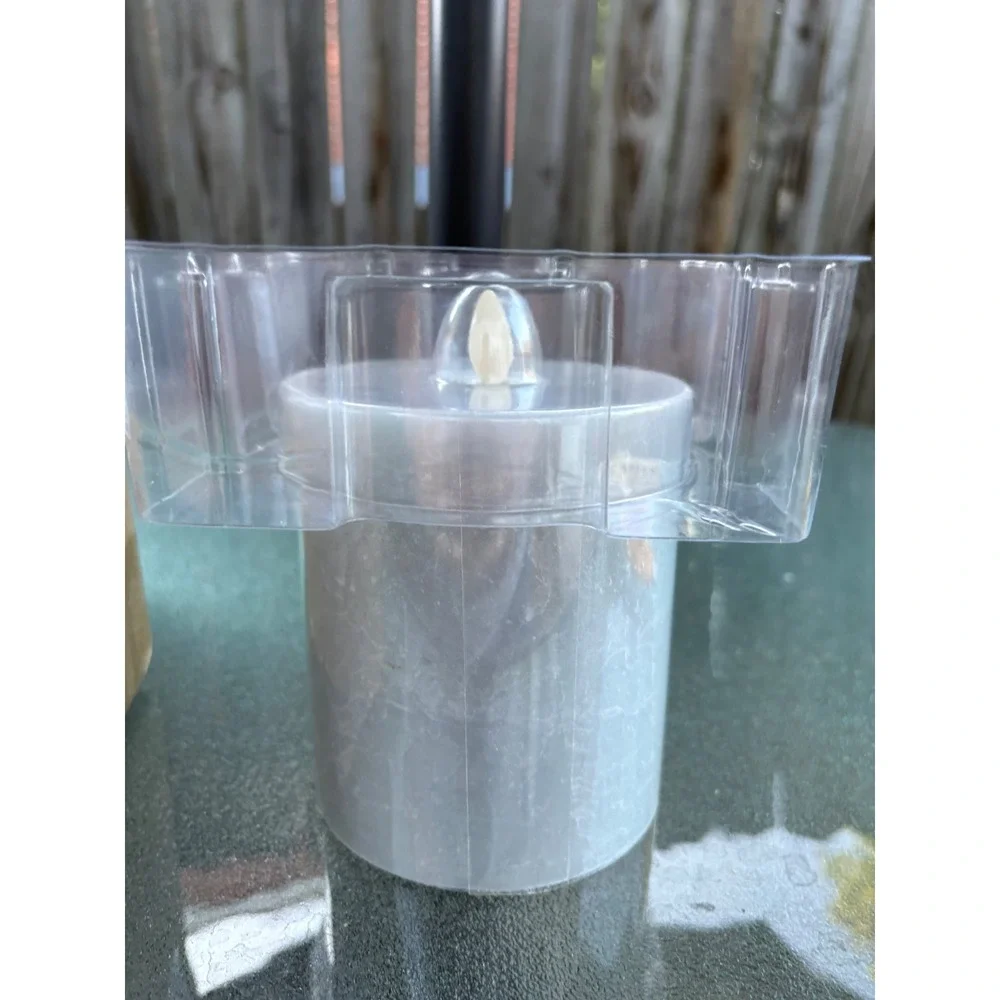 Pottery Barn Set of 4 Flameless LED Pillar Candles Grey Ombre Dove 3x6 4x4.5 NEW
